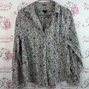 Talbots shirt, wrinkle, resistant, collared, Monochrome Patterned Blouse top